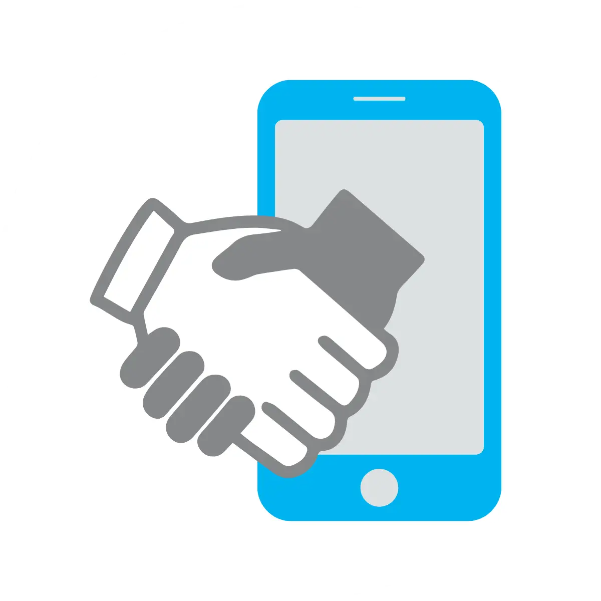 Handshake-Icon auf Smartphone als Symbol für das Zusammenspiel von analogem und digitalem Vertrieb.