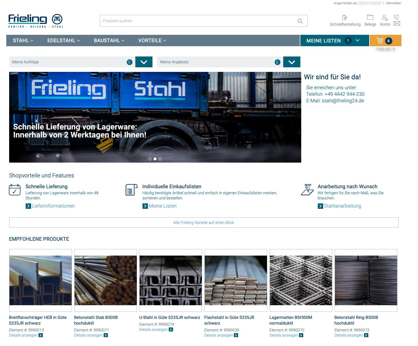 Frieling Stahlshop - Digitale Branchenlösung für den Stahlhandel Frieling Stahlshop - Digitale Branchenlösung für den Stahlhandel