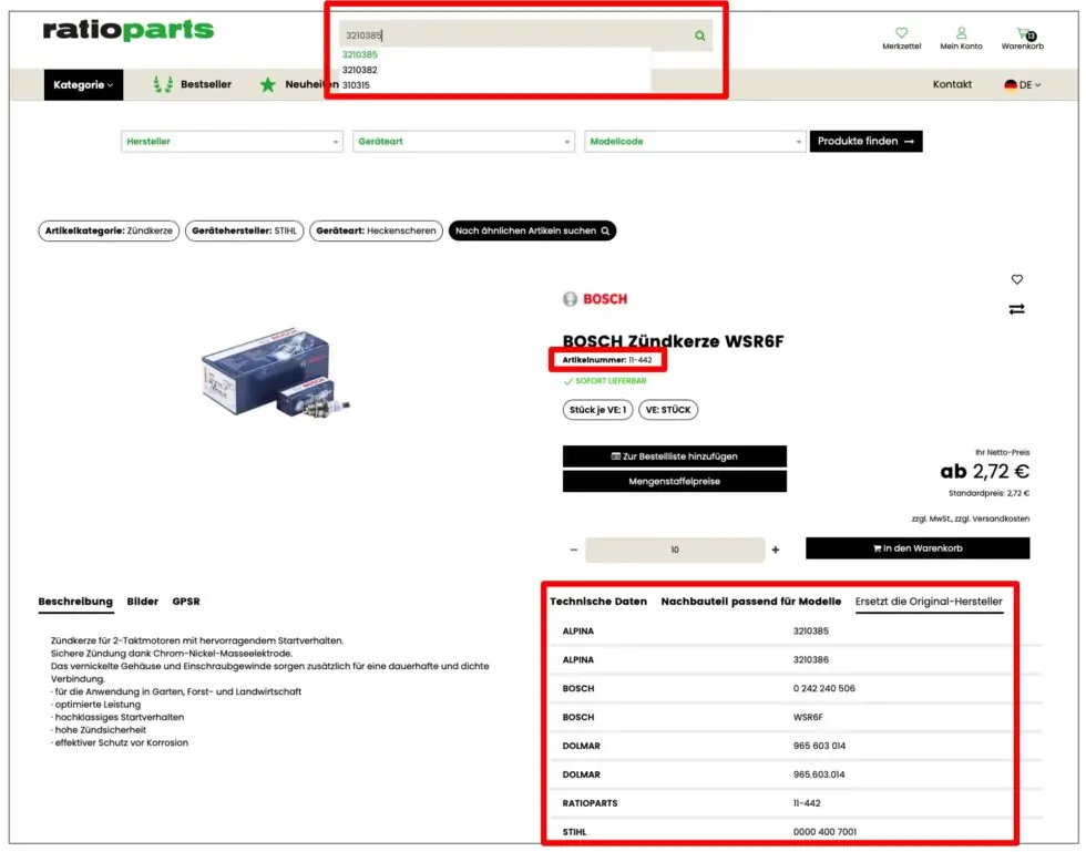 Ratioparts Produkte - findbar
