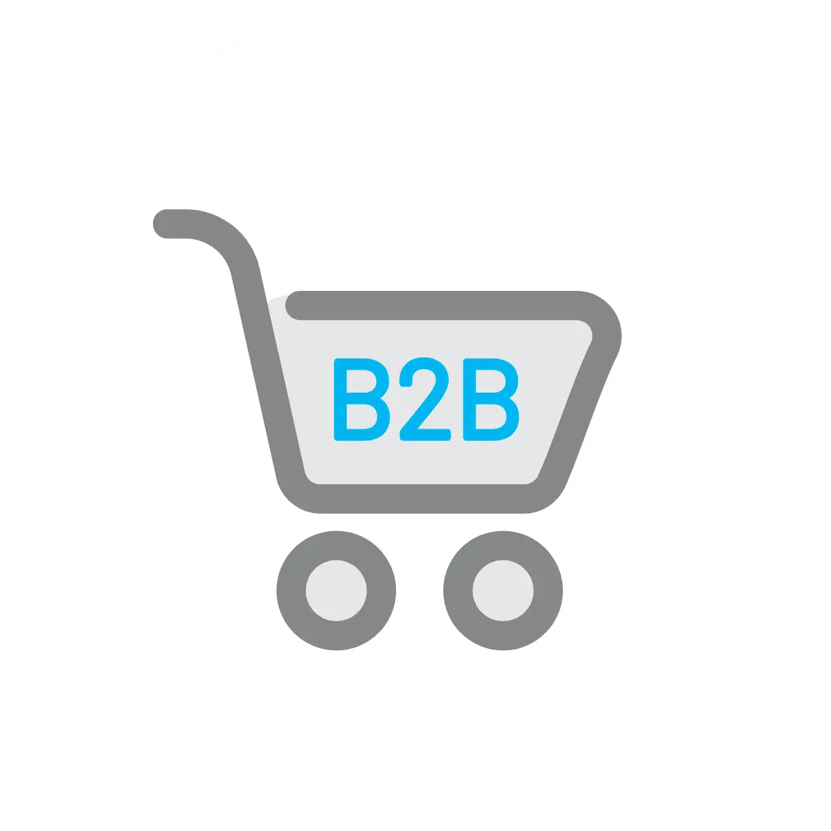 Einkaufswagen mit B2B Schriftzug als Symbol für B2B E-Commerce Plattformen